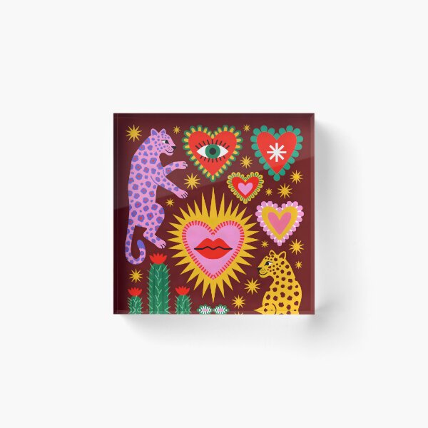 Item preview, Colorful Folk Art Leopards with Sacred Hearts, Cactus & Evil Eye designed and sold by KiraChie.