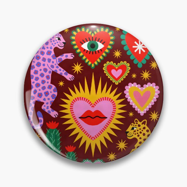 Item preview, Colorful Folk Art Leopards with Sacred Hearts, Cactus & Evil Eye designed and sold by KiraChie.