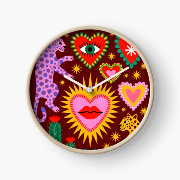 Item preview, Colorful Folk Art Leopards with Sacred Hearts, Cactus & Evil Eye designed and sold by KiraChie.