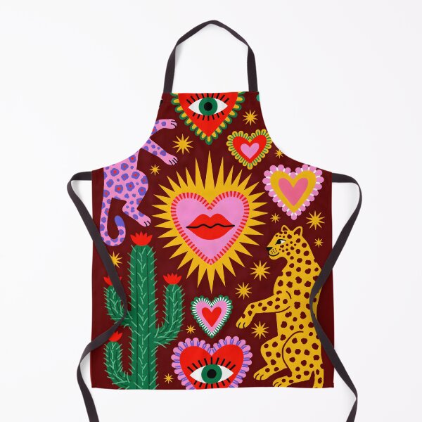 Item preview, Colorful Folk Art Leopards with Sacred Hearts, Cactus & Evil Eye designed and sold by KiraChie.