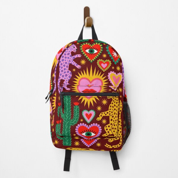 Item preview, Colorful Folk Art Leopards with Sacred Hearts, Cactus & Evil Eye designed and sold by KiraChie.