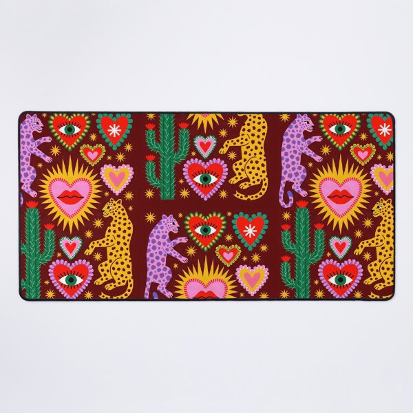 Item preview, Colorful Folk Art Leopards with Sacred Hearts, Cactus & Evil Eye designed and sold by KiraChie.