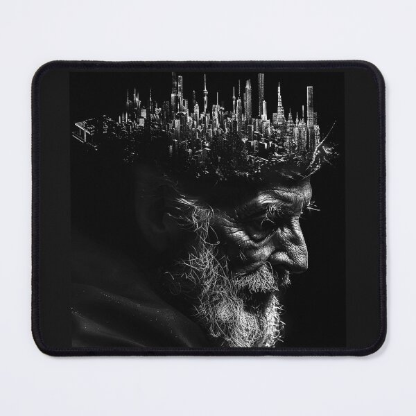 Item preview, Urban Mind Elderly Man and City Skyline Double Exposure designed and sold by inkoutninja.