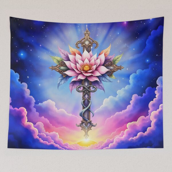 Item preview, Celestial Lotus Cross – A Symbol of Light and Renewal designed and sold by nicky2342.