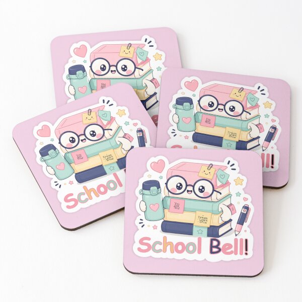 Item preview, School Bell Cute Book Stack Pastel Study designed and sold by inkaylindesign.
