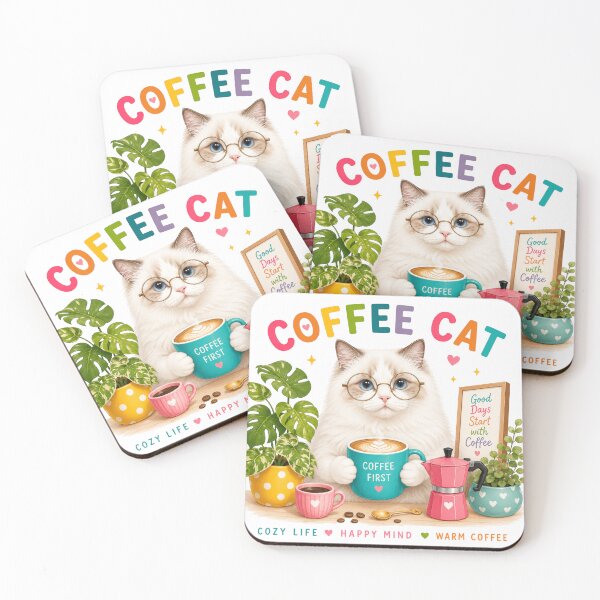 Item preview, Cute Coffee Cat Drinking Latte | Cozy Cafe Wall Art designed and sold by Nicha Studio.
