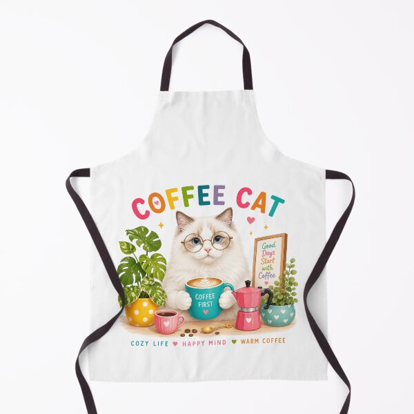 Item preview, Cute Coffee Cat Drinking Latte | Cozy Cafe Wall Art designed and sold by Nicha Studio.