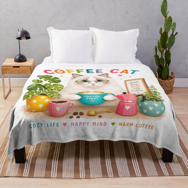 Item preview, Cute Coffee Cat Drinking Latte | Cozy Cafe Wall Art designed and sold by Nicha Studio.