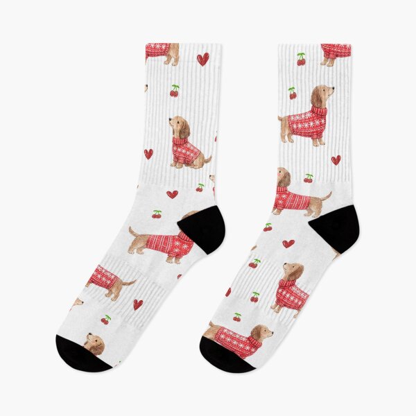 Item preview, Dachshund in Red Christmas Sweater | Watercolor Sausage Dog Pattern | Cozy Holiday Dog Lover Gift designed and sold by PaperyAndInk.