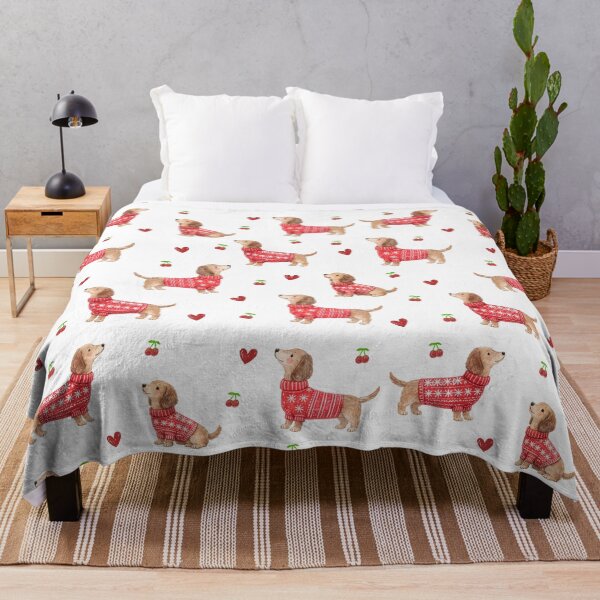 Item preview, Dachshund in Red Christmas Sweater | Watercolor Sausage Dog Pattern | Cozy Holiday Dog Lover Gift designed and sold by PaperyAndInk.