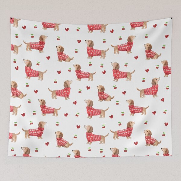 Item preview, Dachshund in Red Christmas Sweater | Watercolor Sausage Dog Pattern | Cozy Holiday Dog Lover Gift designed and sold by PaperyAndInk.