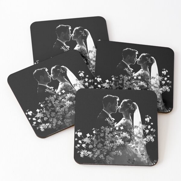 Item preview, Bride and Groom Floral Double Exposure Monochrome Wedding Art designed and sold by inkoutninja.