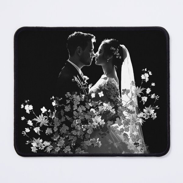 Item preview, Bride and Groom Floral Double Exposure Monochrome Wedding Art designed and sold by inkoutninja.