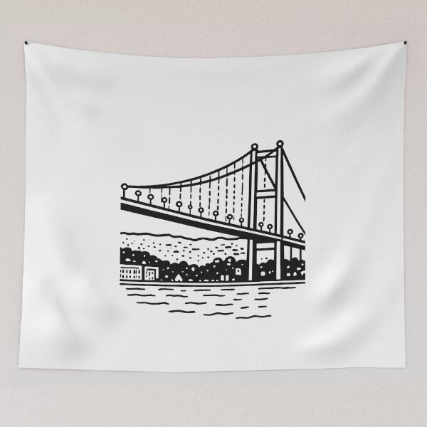 Item preview, ​Minimalist Suspension Bridge Line Art Illustration designed and sold by MandalasLovers.