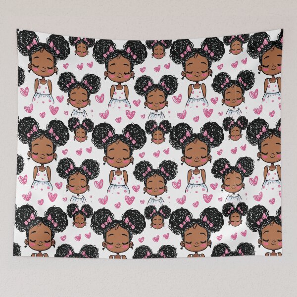 Item preview, Kawaii Girl Afro Puffs Ribbons and Bows Print Pattern designed and sold by RichardRags.