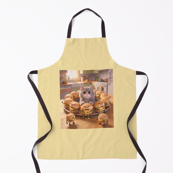 Item preview, Cute Gray Kitten Surrounded by Angry Living Burgers Cartoon designed and sold by OksArtStudio.