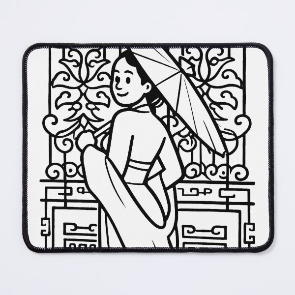 Item preview, Traditional Asian Woman With Parasol Line Art designed and sold by MandalasLovers.