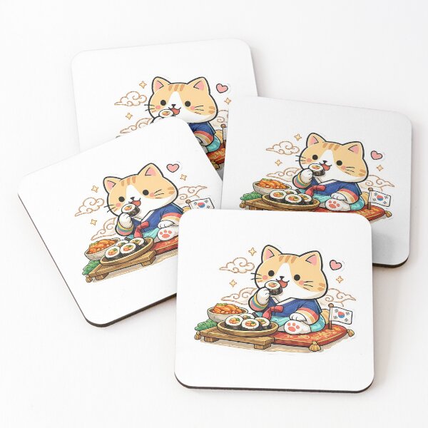 Item preview, Cute Korean Traditional Hanbok Cat Eating Gimbap K-Food Feast Illustration designed and sold by NoopnyangStudio.
