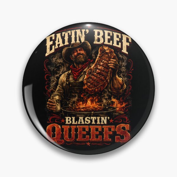 Item preview, Eatin' Beef Blastin' Queefs Funny BBQ Cowboy Vintage Steak Grill designed and sold by SkymarArt.