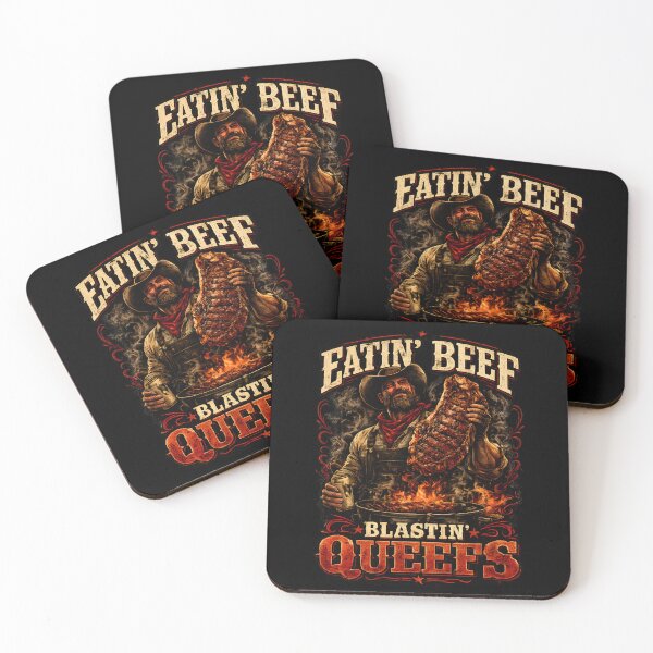 Item preview, Eatin' Beef Blastin' Queefs Funny BBQ Cowboy Vintage Steak Grill designed and sold by SkymarArt.