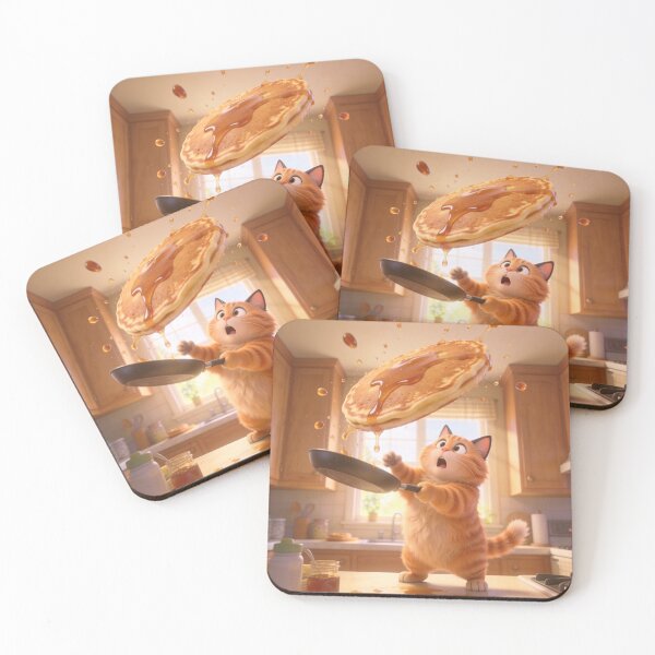 Item preview, Funny Orange Tabby Cat Flipping Giant Pancake Cartoon designed and sold by OksArtStudio.