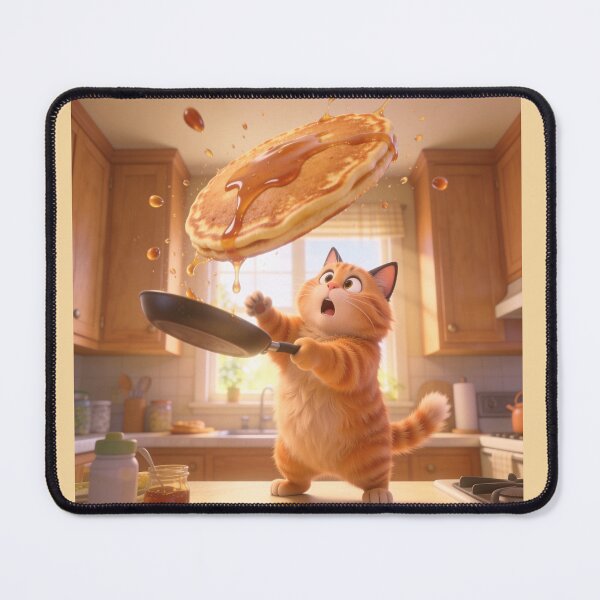 Item preview, Funny Orange Tabby Cat Flipping Giant Pancake Cartoon designed and sold by OksArtStudio.