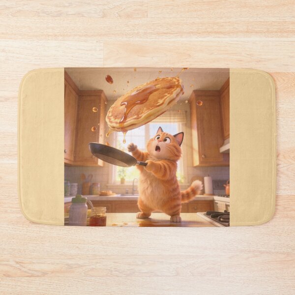 Item preview, Funny Orange Tabby Cat Flipping Giant Pancake Cartoon designed and sold by OksArtStudio.