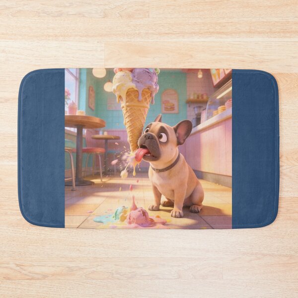 Item preview, Funny French Bulldog Licking Giant Ice Cream Cartoon designed and sold by OksArtStudio.