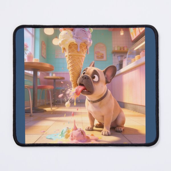 Item preview, Funny French Bulldog Licking Giant Ice Cream Cartoon designed and sold by OksArtStudio.