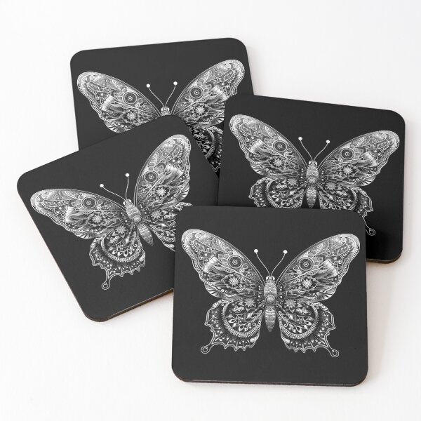 Item preview, Ornate Mechanical Butterfly Monochrome Steampunk Insect Art designed and sold by inkoutninja.