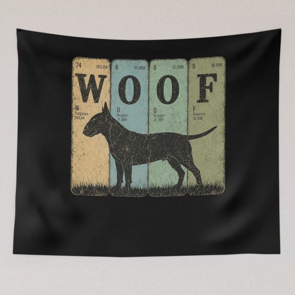 Item preview, WOOF Vintage Bull Terrier Dog Retro Distressed Graphic designed and sold by THREE LITTLE BEANS.