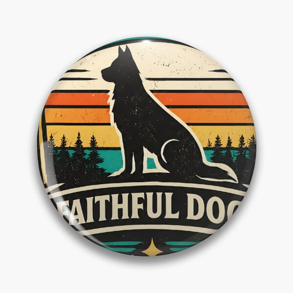 Item preview, Retro Sunset Faithful Dog Strength Emblem designed and sold by SoyLamderma.