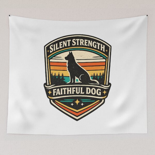 Item preview, Retro Sunset Faithful Dog Strength Emblem designed and sold by SoyLamderma.