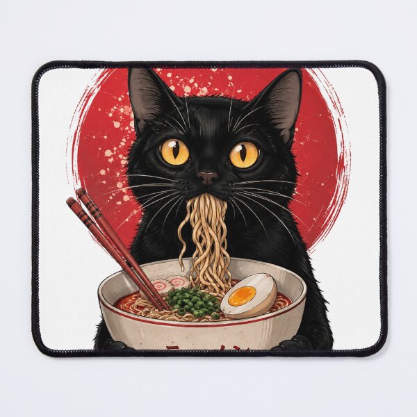Item preview, Black Cat Eating Ramen Sticker designed and sold by ZenOtaku Lab.