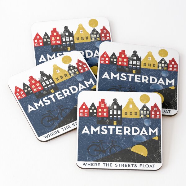 Item preview, Amsterdam Netherlands Travel Souvenir - Canal Houses & Bicycle Retro Art designed and sold by OzzFrequency.