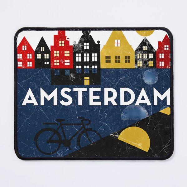 Item preview, Amsterdam Netherlands Travel Souvenir - Canal Houses & Bicycle Retro Art designed and sold by OzzFrequency.