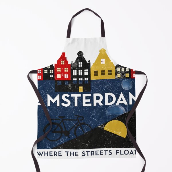 Item preview, Amsterdam Netherlands Travel Souvenir - Canal Houses & Bicycle Retro Art designed and sold by OzzFrequency.