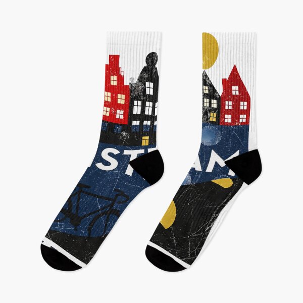 Item preview, Amsterdam Netherlands Travel Souvenir - Canal Houses & Bicycle Retro Art designed and sold by OzzFrequency.
