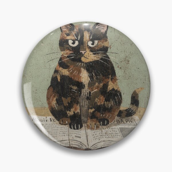 Item preview, Tortoiseshell Cat Sitting on the Newspaper You Are Reading Folk Art designed and sold by PictorialWhimsy.