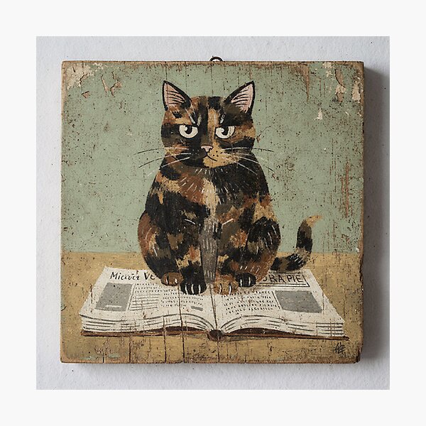 Item preview, Tortoiseshell Cat Sitting on the Newspaper You Are Reading Folk Art designed and sold by PictorialWhimsy.