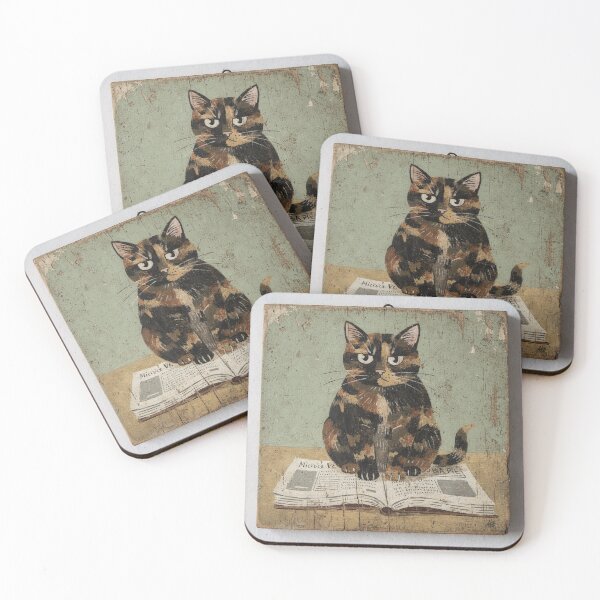 Item preview, Tortoiseshell Cat Sitting on the Newspaper You Are Reading Folk Art designed and sold by PictorialWhimsy.