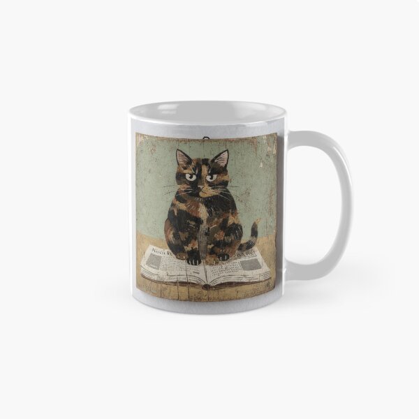 Item preview, Tortoiseshell Cat Sitting on the Newspaper You Are Reading Folk Art designed and sold by PictorialWhimsy.