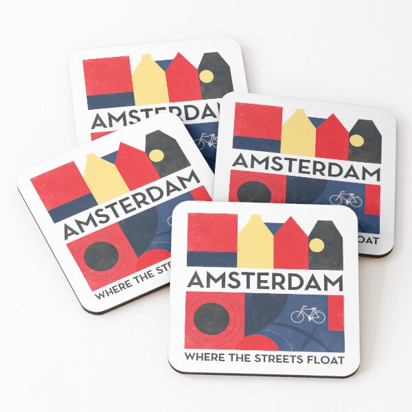 Item preview, Amsterdam Netherlands Travel Souvenir - Canal Houses & Bicycle Retro Art designed and sold by OzzFrequency.