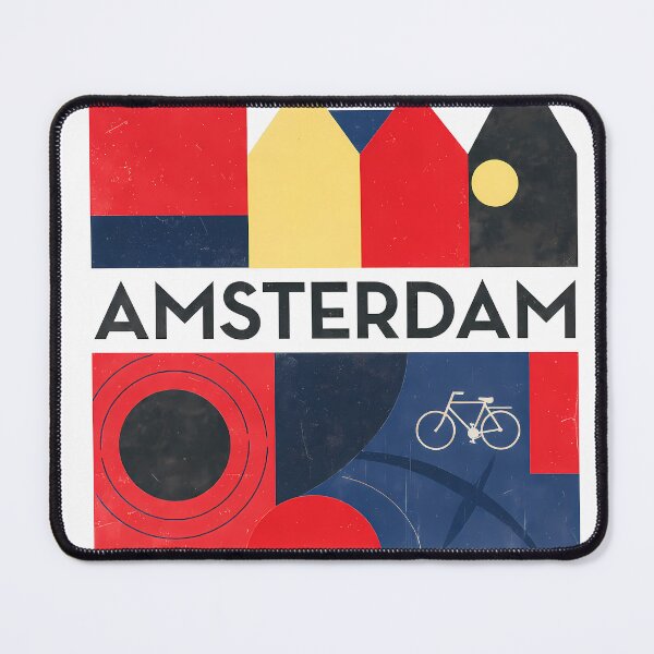 Item preview, Amsterdam Netherlands Travel Souvenir - Canal Houses & Bicycle Retro Art designed and sold by OzzFrequency.