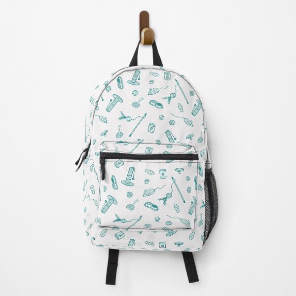 Item preview, Cat Lover Essentials Pattern - Minimal Cat Accessories Line Art (Teal) designed and sold by LizuliArt.