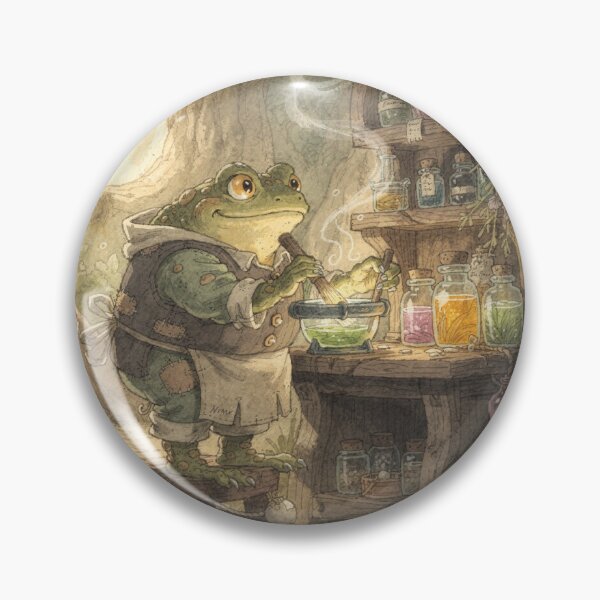 Item preview, Toad Apothecary Mixing a Pond-Herb Tonic Cottagecore Art designed and sold by PictorialWhimsy.