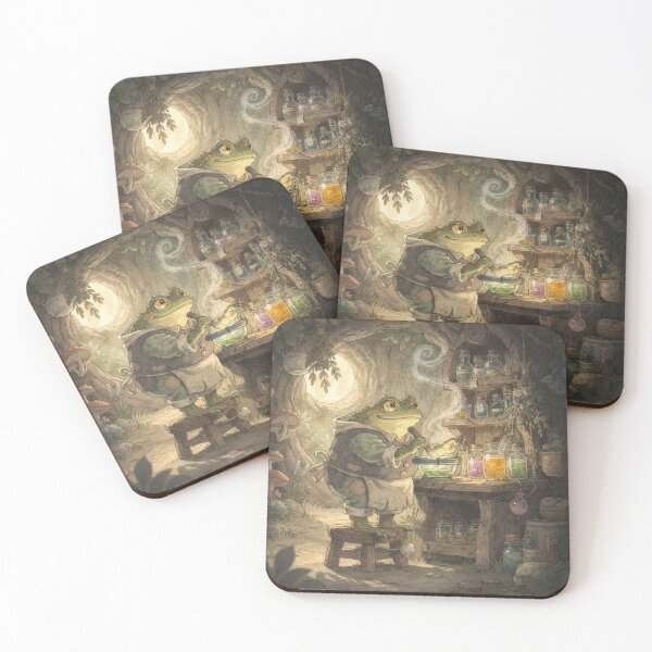 Item preview, Toad Apothecary Mixing a Pond-Herb Tonic Cottagecore Art designed and sold by PictorialWhimsy.