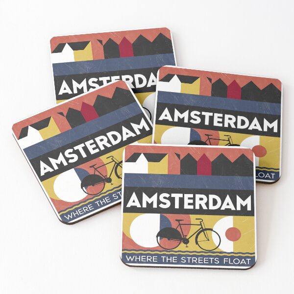 Item preview, Amsterdam Netherlands Travel Souvenir - Canal Houses & Bicycle Retro Art designed and sold by OzzFrequency.