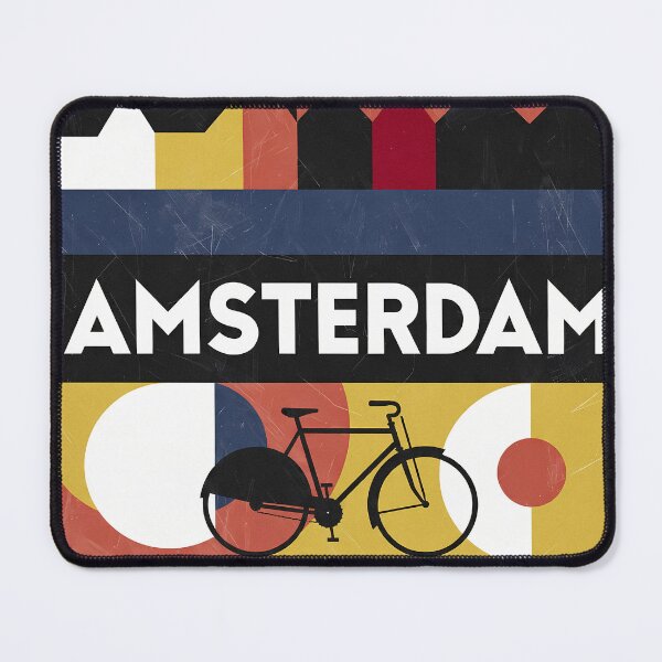 Item preview, Amsterdam Netherlands Travel Souvenir - Canal Houses & Bicycle Retro Art designed and sold by OzzFrequency.
