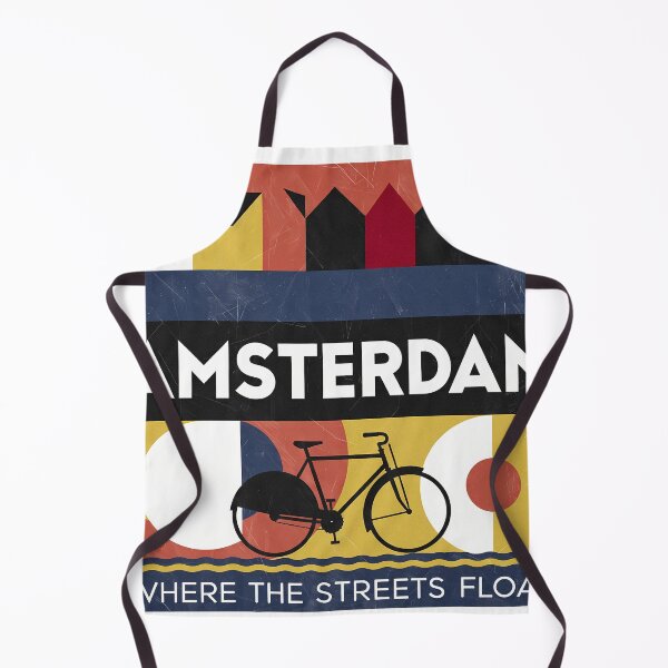 Item preview, Amsterdam Netherlands Travel Souvenir - Canal Houses & Bicycle Retro Art designed and sold by OzzFrequency.